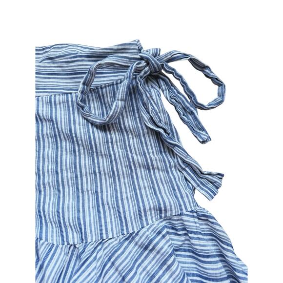 Rebecca Taylor Blue White Striped Cotton Ruffled Wrap Skirt 6 Coquette Coastal - Picture 3 of 9